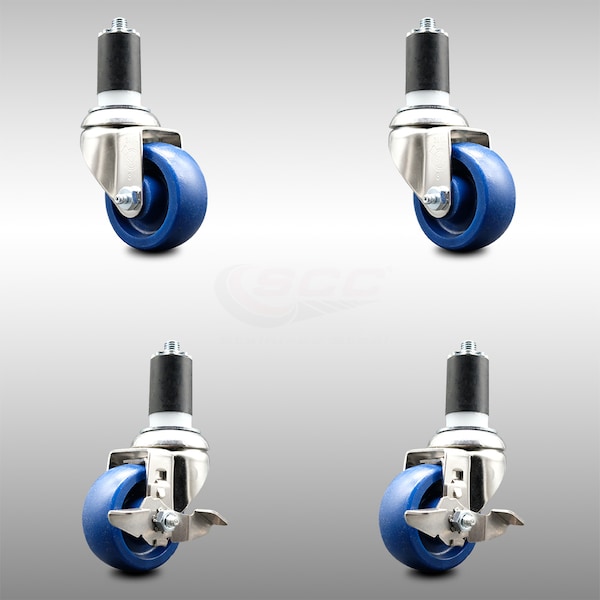 Service Caster 3 Inch 316SS Solid Poly Swivel 1-5/8 Inch Expanding Stem Caster Brake SCC, 2PK SCC-SS316EX20S314-SPUS-2-TLB-2-158 - main